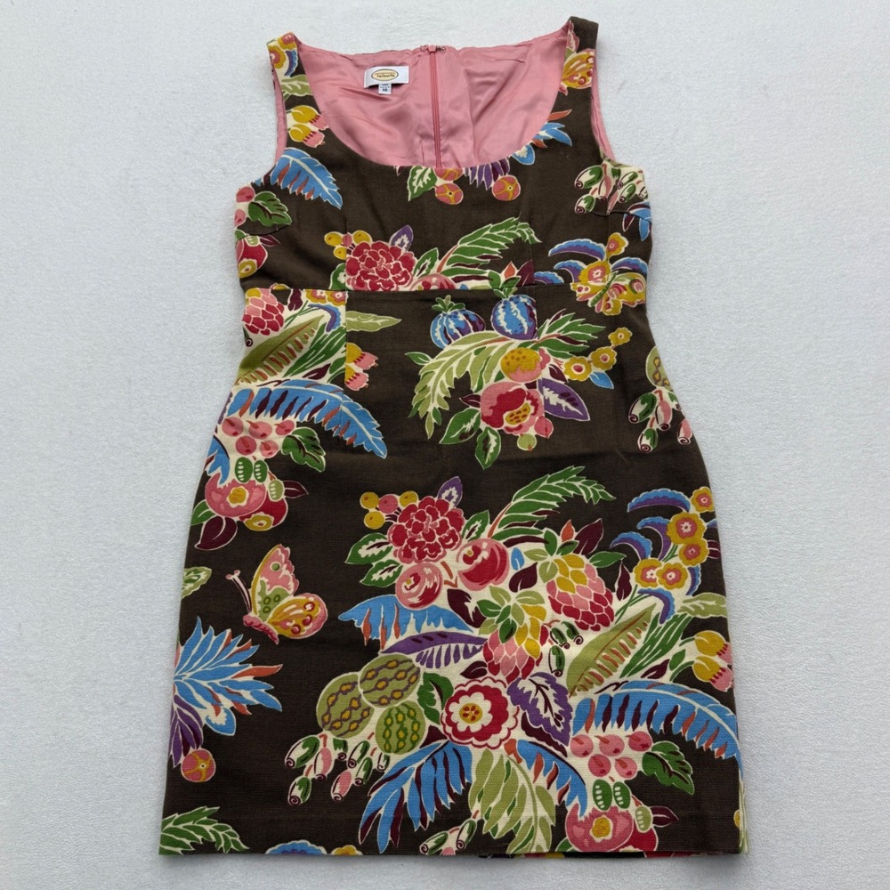 Talbots Vintage Brown Tropical Floral Butterfly Sheath Dress Size 10 Made in USA